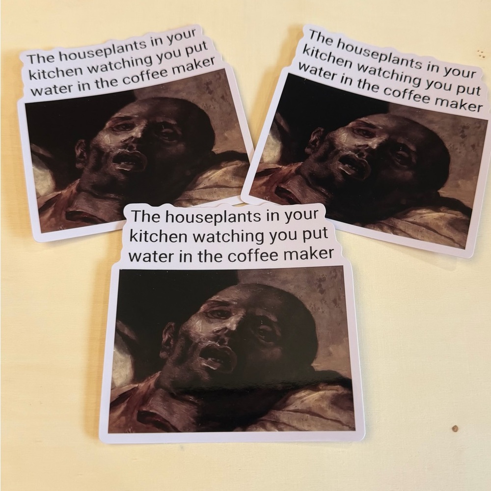 TWO Renaissance Art Meme Houseplant Coffee Stickers - Classical Painting Sticker - Picture 2 of 4